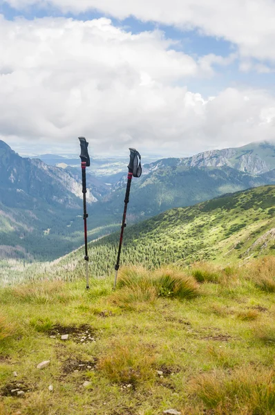 Trekking poles in the mountains