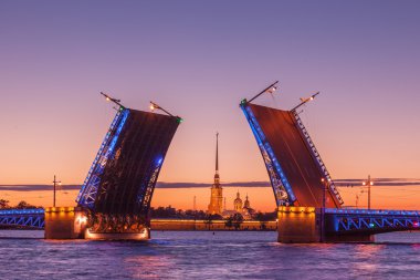 Saray asma köprü, beyaz gece Saint Petersburg, Rusya Federasyonu