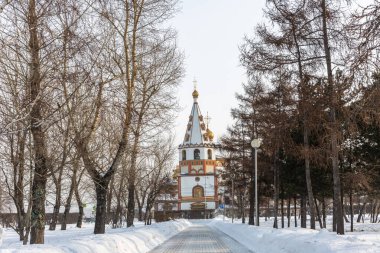 Rusya, Irkutsk - 21 Şubat 2021: Epifani Katedrali, 1718 Yıllık Vakıf