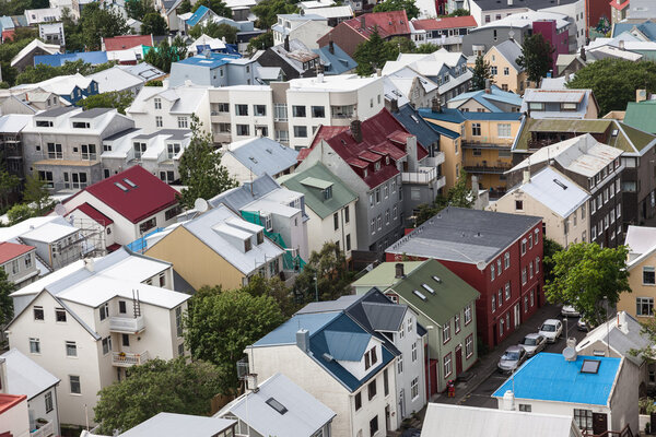 Top view of the rooftops of Reykjavik
