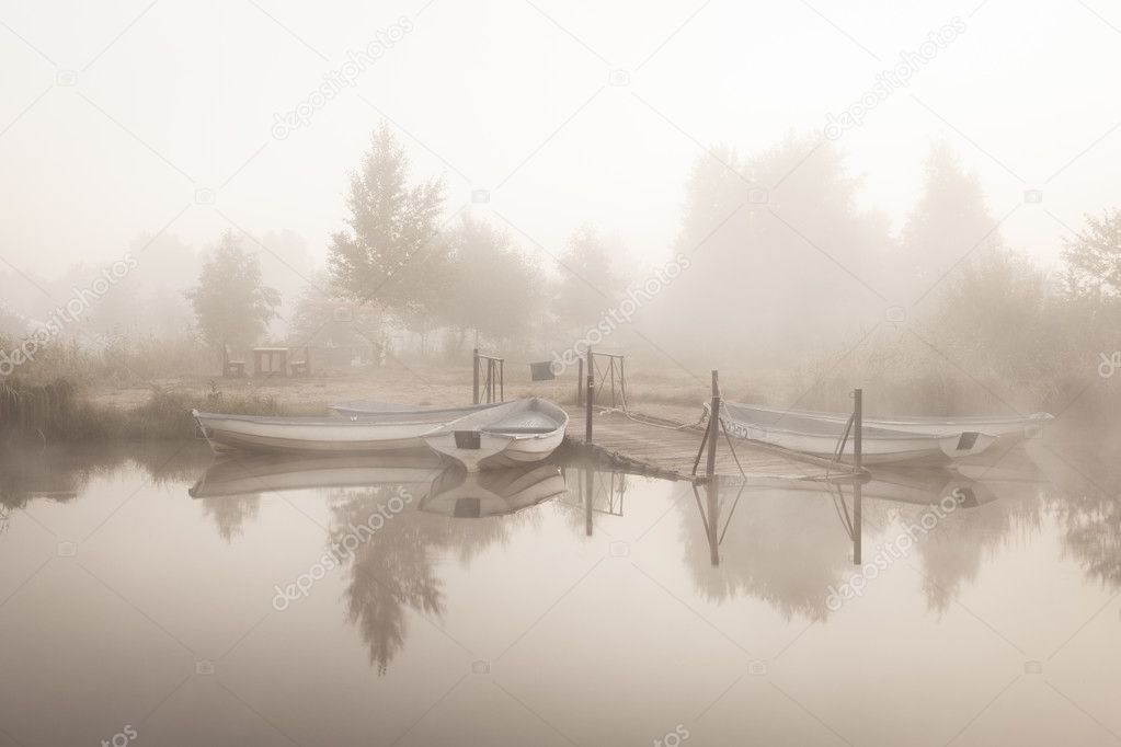 Boats on the lake early morning