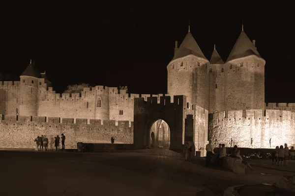 Castello di Carcassonne di notte, Francia — Foto Stock