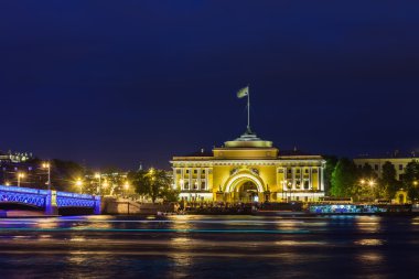 Admiralty building and  Palace  Bridge in St. Petersburg at nigh clipart