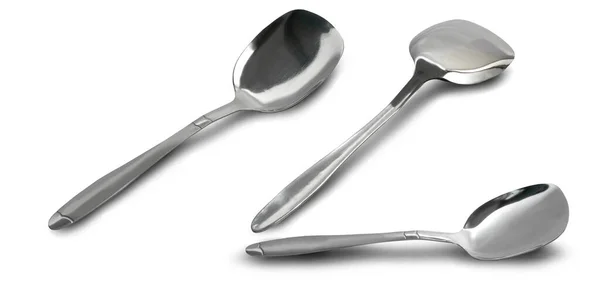 Stainless Steel Big Spoon White Background Clipping Path — Stock Photo, Image