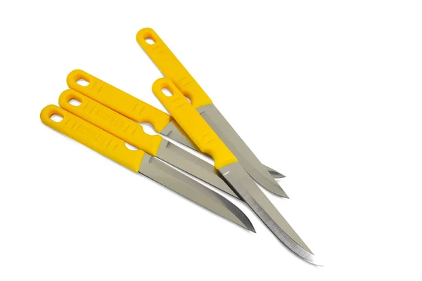 Knife Handle Yellow Plastic White Background Clipping Path — Stock Photo, Image