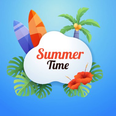 Hot summer time season vacations on the beach next to tropical palm trees. sea surfboard. surfing water festival Travel seaside watch the blue water enjoy the sun, relax and happy.
