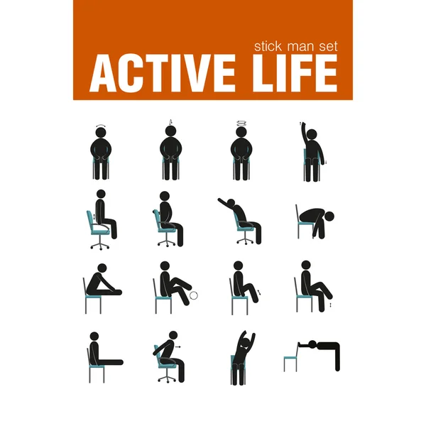 Exercícios na cadeira vara homem conjunto — Vetor de Stock