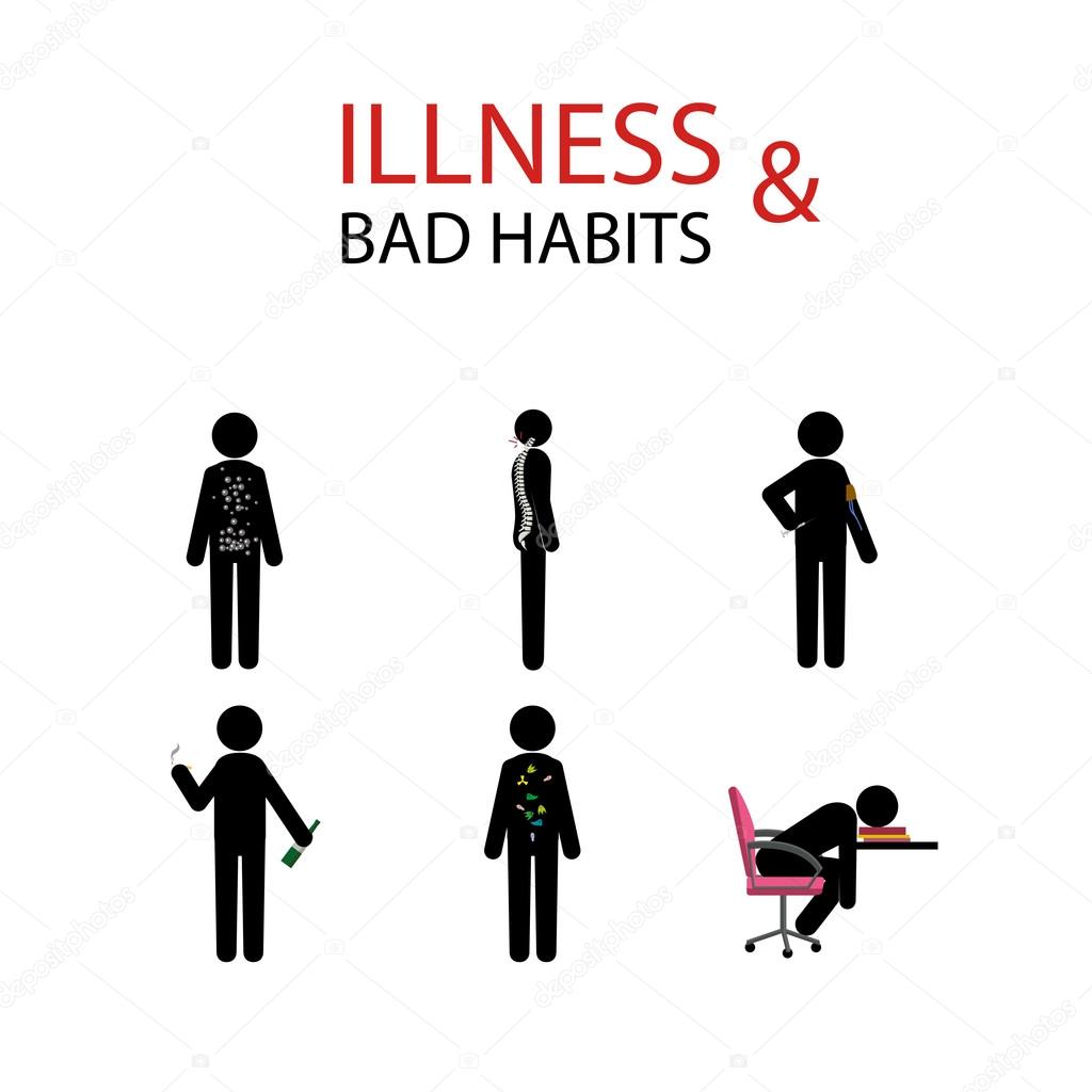  illness and bad habits stick man set