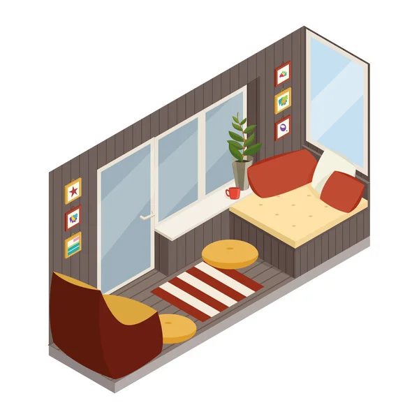 Vector isometric cozy balcony — Stock Vector