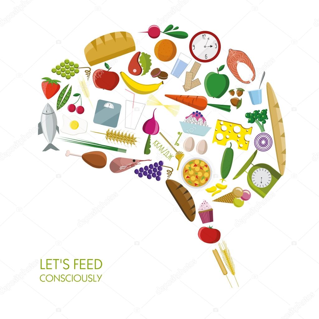  brain consisting of foods and other objects