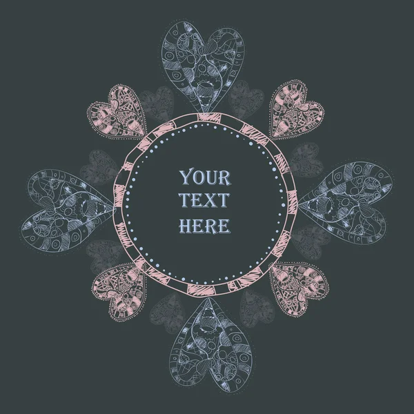 Handdrawn text frame and hearts — стоковый вектор