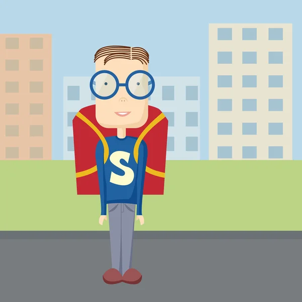 Fun pupil superman outdoor — Stockvector