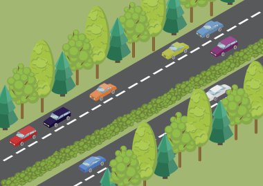 izometrik yol ve arabalar