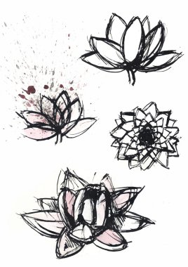 dry brush  lotus set clipart