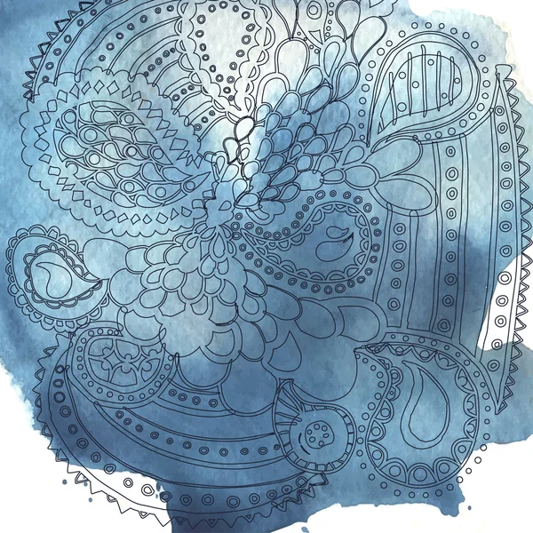 Taches d'aquarelle bleue et motif — Image vectorielle