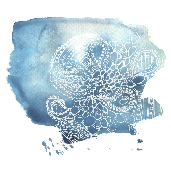 Blauwe aquarel vlekken en patroon — Stockvector