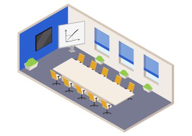 izometrik beyaz ve mavi ofis