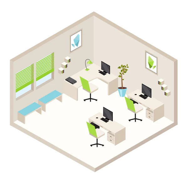 Sala de oficina isométrica — Vector de stock