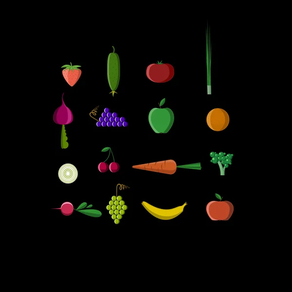 Vruchten & groenten pictogrammenset — Stockvector