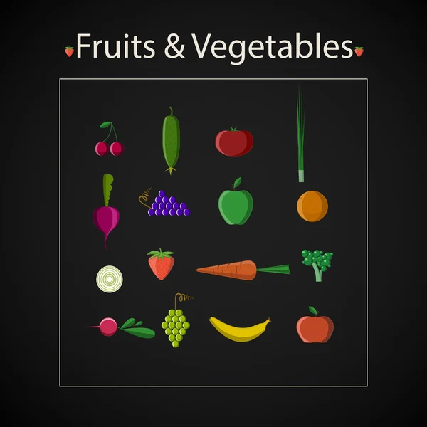 Conjunto de iconos de frutas y verduras — Vector de stock