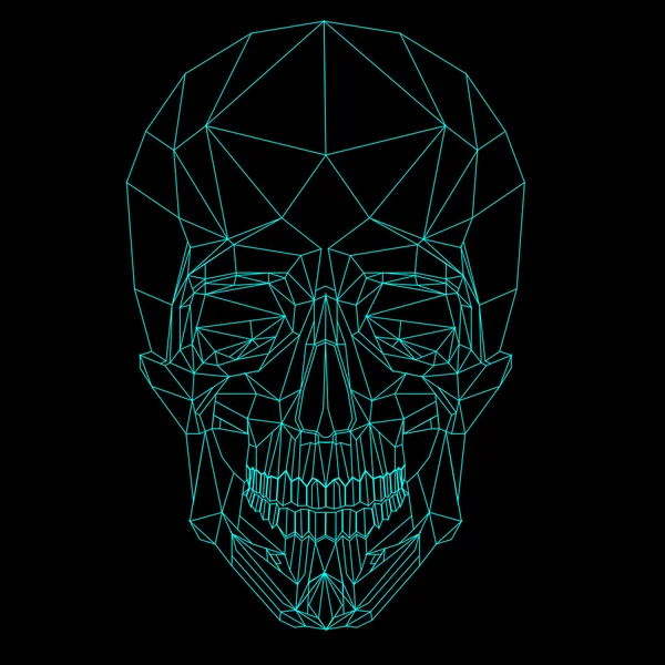 Ligne bleue bas poly crâne — Image vectorielle