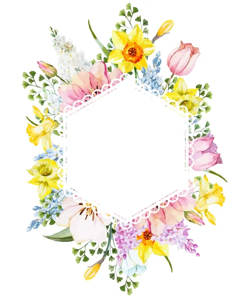 Aquarelle printemps cadre floral — Image vectorielle