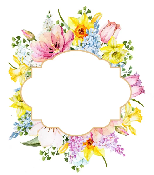 Aquarelle printemps cadre floral — Photo