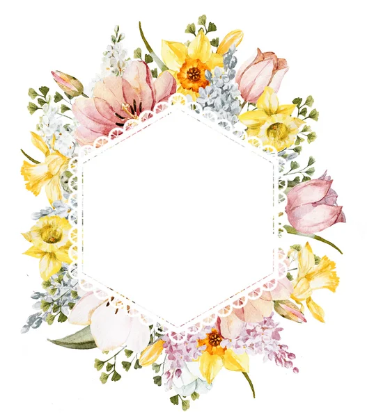 Aquarel lente bloemen frame — Stockfoto