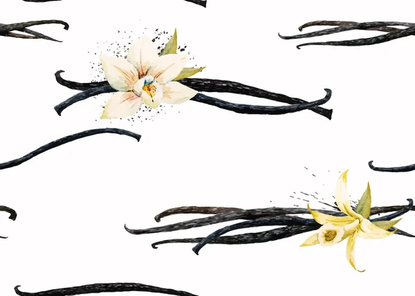 Акварельний ванільний візерунок з орхідеєю — стоковий вектор
