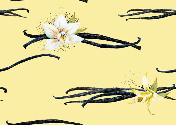 Aquarelle vanille et motif d'orchidée — Photo