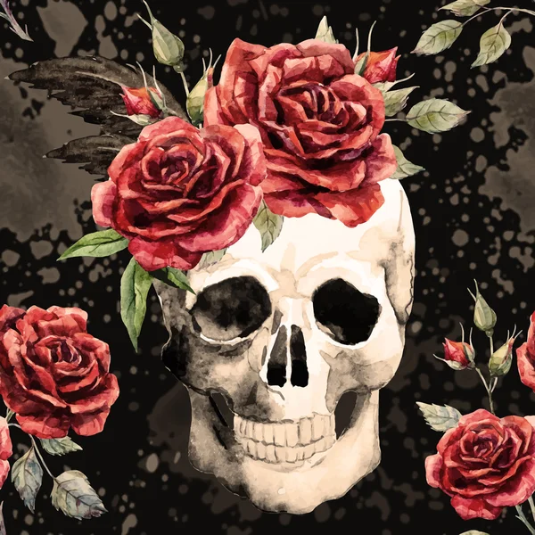Акварель черепа и розы — стоковый вектор