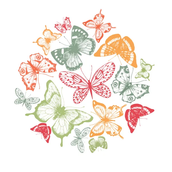 Mariposa dibujada a mano composición — Vector de stock