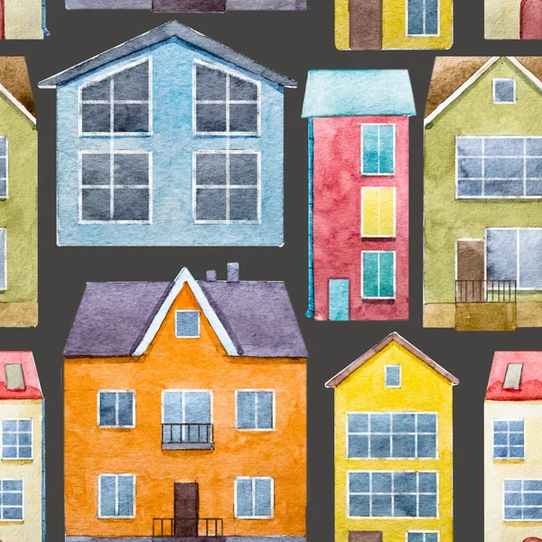 Vzorek akvarel domy — Stock fotografie