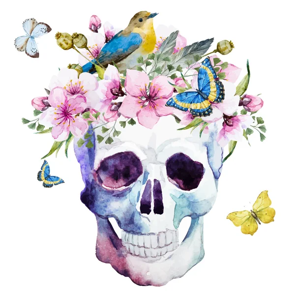 Çiçekli suluboya kafatası