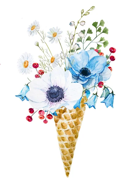 Cono de oblea con flores — Foto de Stock