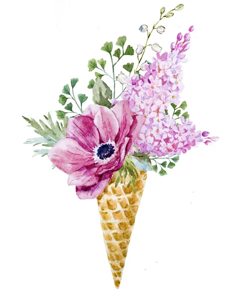 Cone de bolacha com flores — Fotografia de Stock