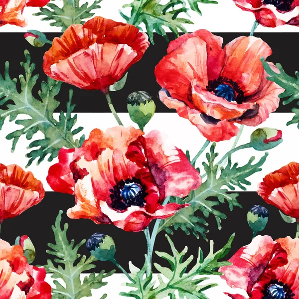 水彩的罂粟花朵图案 — 图库矢量图片