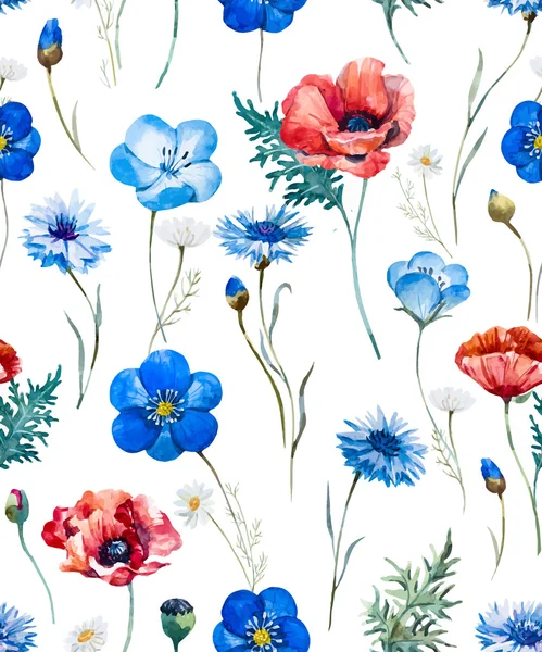 水彩の野生の花のパターン — ストックベクタ