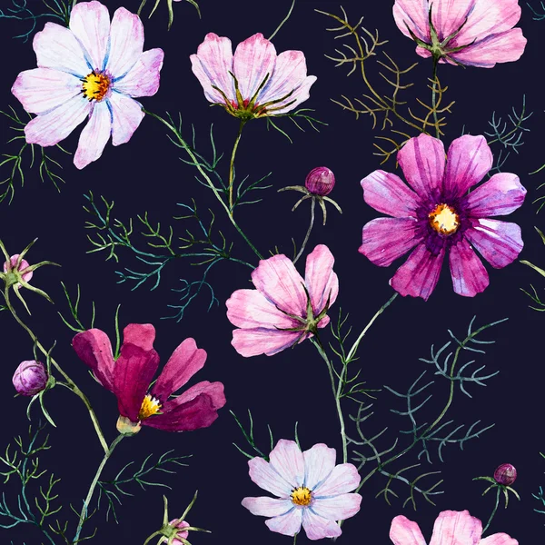 水彩的野生花卉图案 — 图库照片