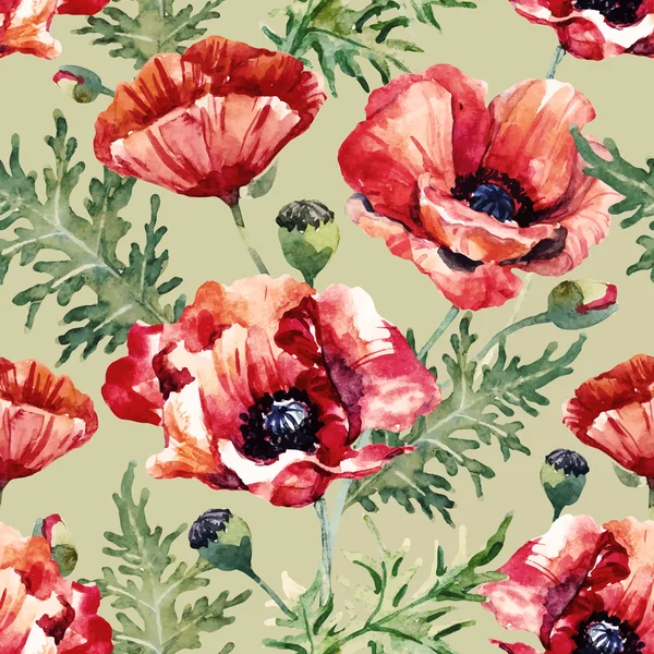 Aquarell Mohn Blumenmuster — Stockvektor