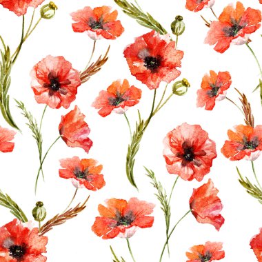 Suluboya haşhaş çiçek deseni