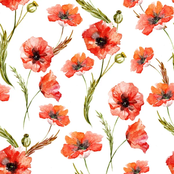 Suluboya haşhaş çiçek deseni