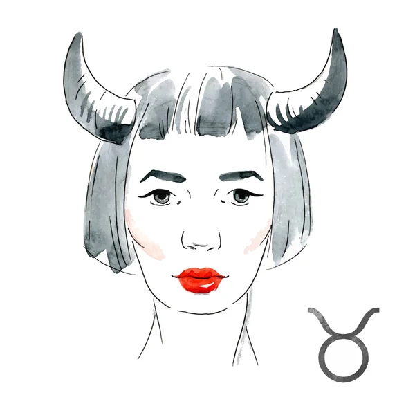 Akvarell Taurus flicka — Stock vektor