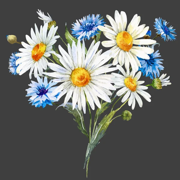 Acuarela flores silvestres composición — Vector de stock