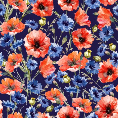 Suluboya haşhaş ve Peygamber Çiçeği deseni