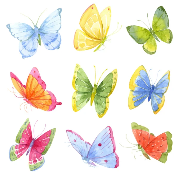Colorful watercolor butterflies — Stock Vector
