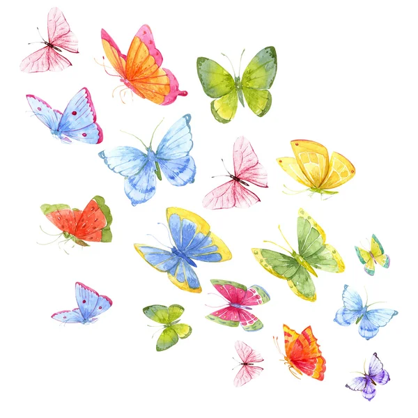 Colorful watercolor butterflies — Stock Photo, Image