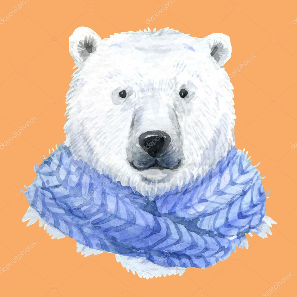 Polar bear in a blue scarf