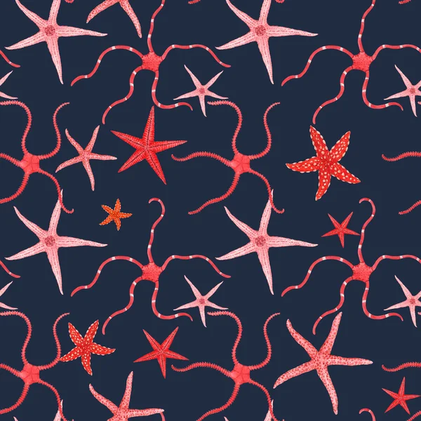 Beautiful seamless underwater pattern with watercolor starfish. Stock illustration. — Stock Photo, Image