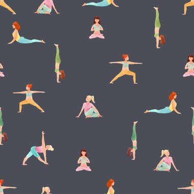 Tatlı yoga kızlarının suluboya desenleri çok güzel. Stok illüstrasyonu.